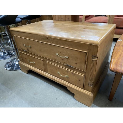 52 - Pine 1 over 2 chest of drawers 60H 99W 57D