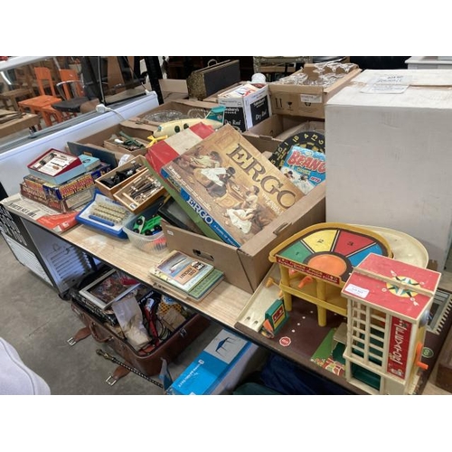 553 - Vintage toy collection including Fisher Price garage with elevator, Fisher Price Airport both with a... 