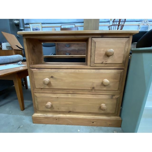 61 - Pine three drawer hall sideboard 76H 79W 30D