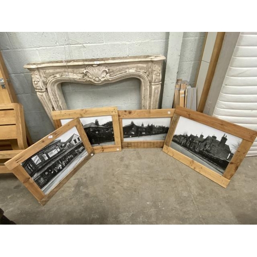 69 - 4 pine framed black and white prints 54 x 74cm