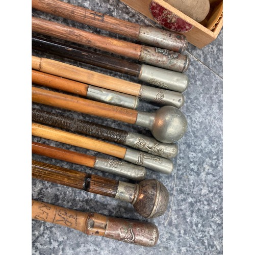 289 - 11 early swagger sticks including East Lancashire Rec, The Buffs, East Yorkshire, Tyneside Scottish