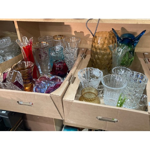 513 - 6 boxes of assorted glassware including vases, Bohemia vase, cut glass fruit bowl, Portmeirion tumbl... 