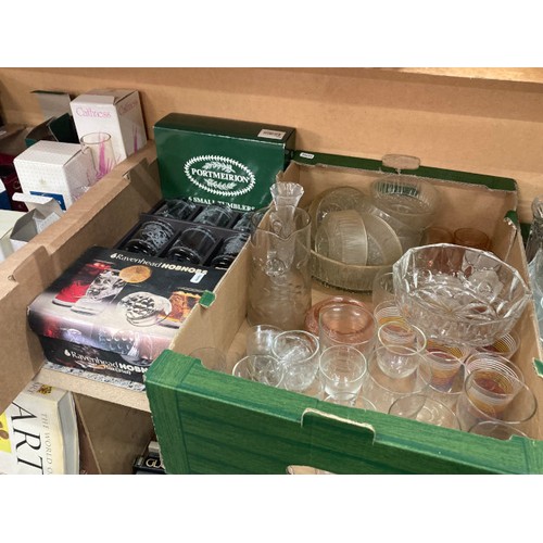 513 - 6 boxes of assorted glassware including vases, Bohemia vase, cut glass fruit bowl, Portmeirion tumbl... 