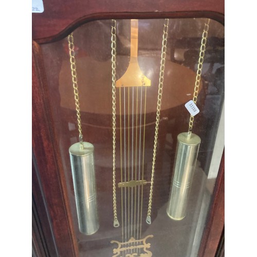 189 - Mahogany cased Sylvan Timepieces 31 day grandfather clock with pendulum and key 210H 50W 22D