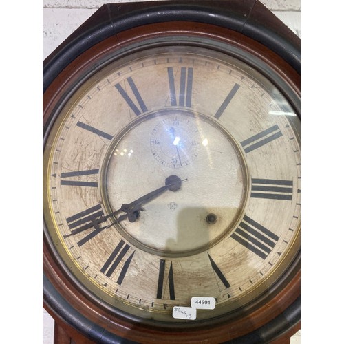 146 - Early 20th century Ansonia Clock Co, New York wall clock with pendulum & key 82H 45W 13D