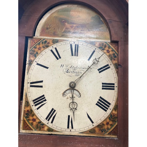 217 - 19th century William Robinson mahogany and oak cased grandfather clock with pendulum and weight 224H... 