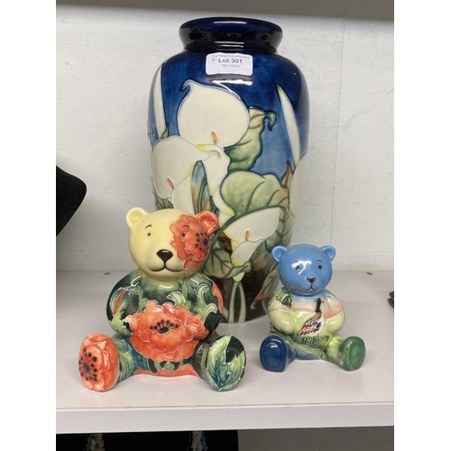 301 - Old Tupton Ware hand painted 'Lily' vase (28cm high), Old Tupton Ware bear & a Country Artists Inspi... 