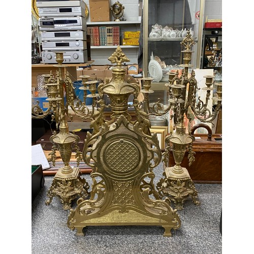 243 - Ornate gilt metal Imperial clock garniture, no key