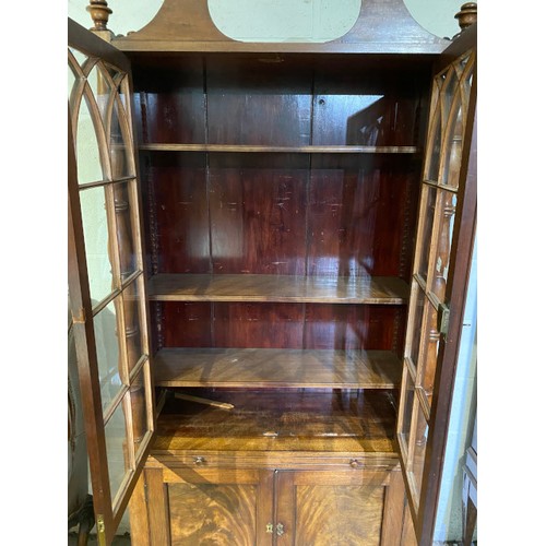 131 - 19th century mahogany library bookcase 195H 86W 32D (one glass pane missing)