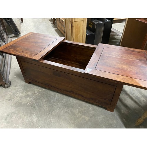 24 - Contemporary fruitwood coffee table with sliding top 44H 116W 60D