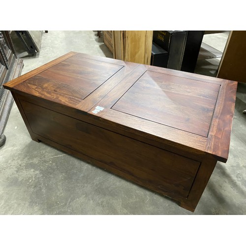 24 - Contemporary fruitwood coffee table with sliding top 44H 116W 60D