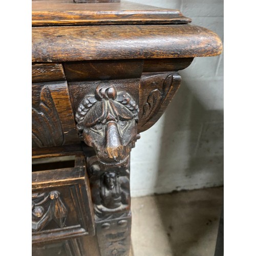 6 - Antique French oak mirror back sideboard, possibly Breton 214H 164W 57D