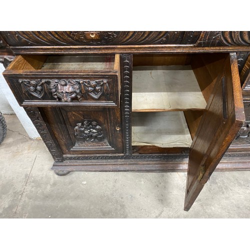 6 - Antique French oak mirror back sideboard, possibly Breton 214H 164W 57D