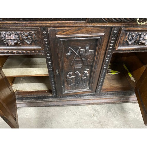 6 - Antique French oak mirror back sideboard, possibly Breton 214H 164W 57D