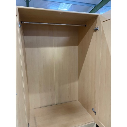 186 - Beech effect two door/two drawer wardrobe 190H 90W 57D