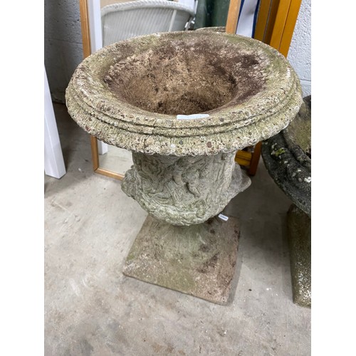 63 - 2 stone effect garden planters 50H 36cm diameter & 40H 52cm diameter