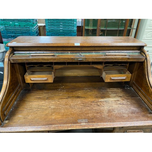 54 - Early 20th century oak roll top tambour desk 117H 107W 69D (as found)