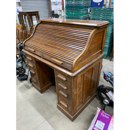 54 - Early 20th century oak roll top tambour desk 117H 107W 69D (as found)