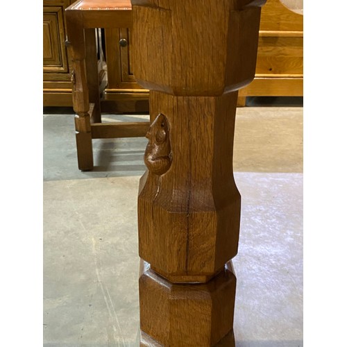 144 - Robert ‘Mouseman’ Thompson (Kilburn 1876-1955) adzed oak refectory table with carved mouse signature... 