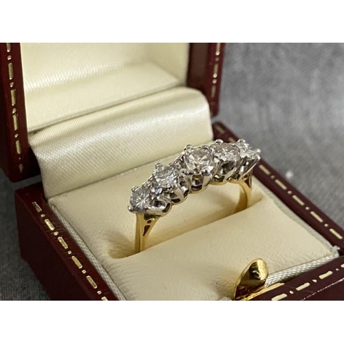 272 - 18ct gold 5 diamond ring approx. 1.5-1.75 carats size O 1/2