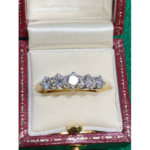 272 - 18ct gold 5 diamond ring approx. 1.5-1.75 carats size O 1/2