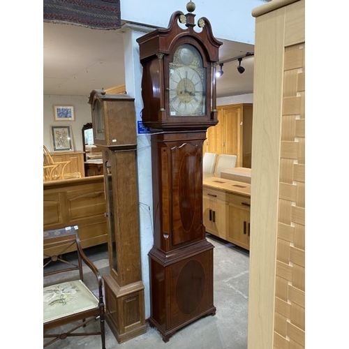 106 - George lll mahogany inlaid 8 day long case clock by W Watson, Blackburn with pendulum, weights and w... 