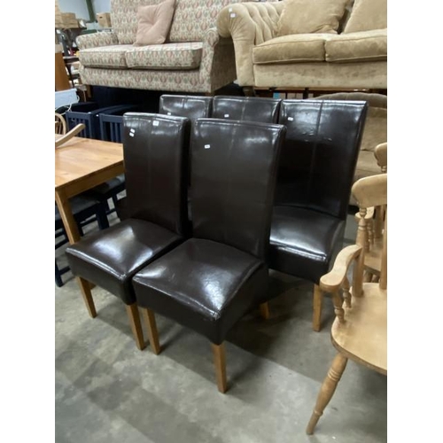 5 brown leather high back dining chairs 105H 47W