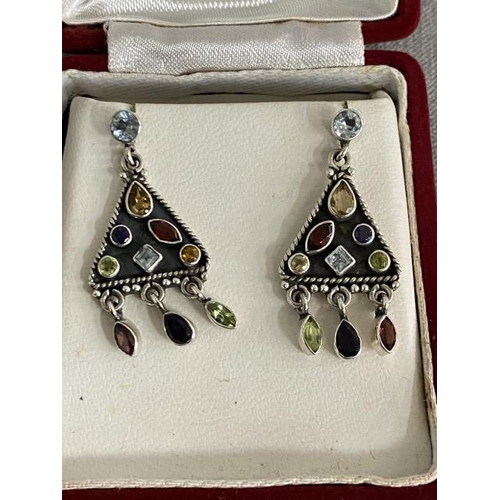 271 - Multi gem 925 silver drop earrings