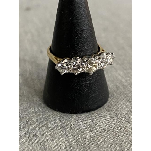 272 - 18ct gold 5 diamond ring approx. 1.5-1.75 carats size O 1/2