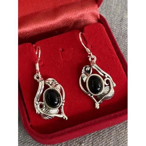 275 - Pair of silver & jet earrings