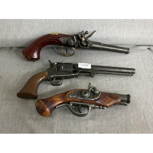 2 Reproduction flintlock pistols & a reproduction Colt revolver