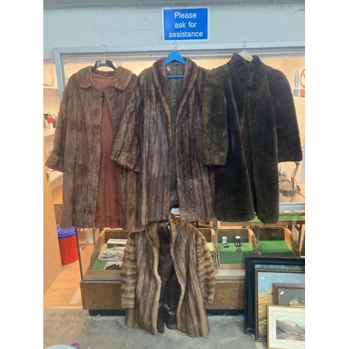 435 - 3 vintage 1930's- 1950's fur coats and 1 lambs wool coat (no sizes)