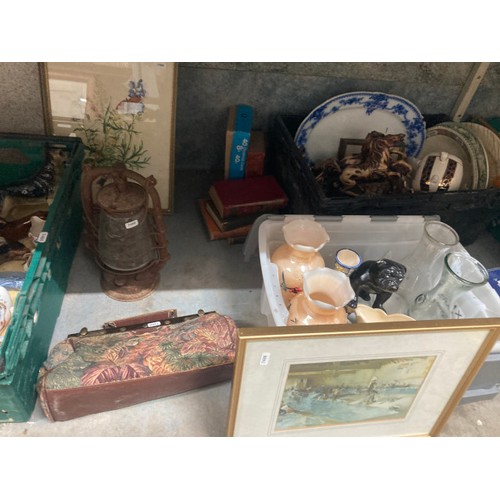 427 - Collection of pottery, carpet bag, 8 track stereo cartridges, collectables, Russell Flint print, cra... 