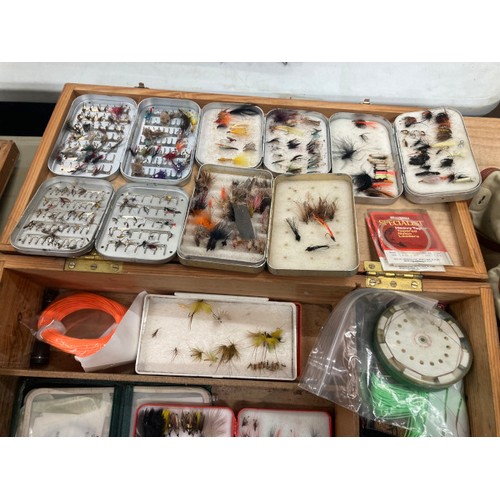 442 - Good collection of fishing accessories including many boxes of assorted flies, floats, rod lines, 3 ... 