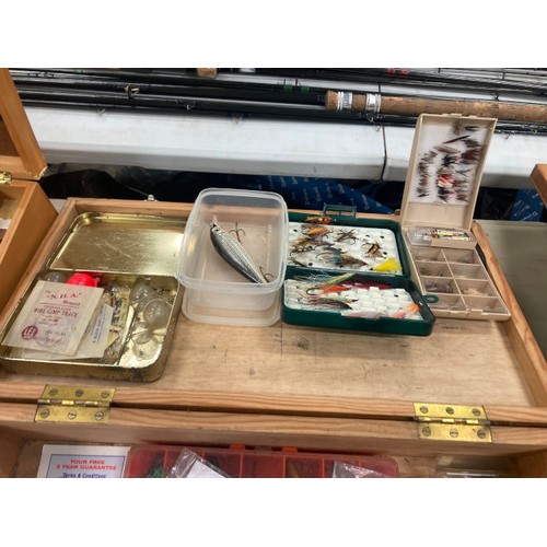 442 - Good collection of fishing accessories including many boxes of assorted flies, floats, rod lines, 3 ... 