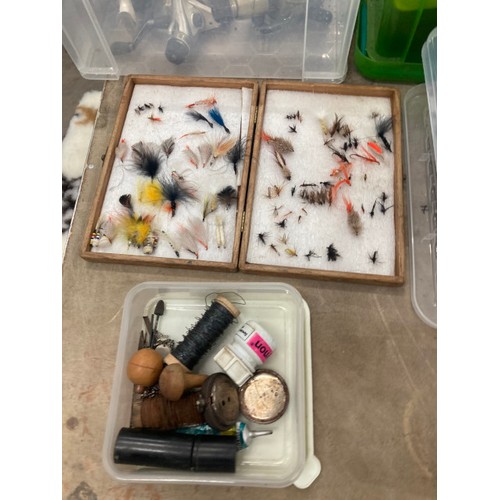 442 - Good collection of fishing accessories including many boxes of assorted flies, floats, rod lines, 3 ... 