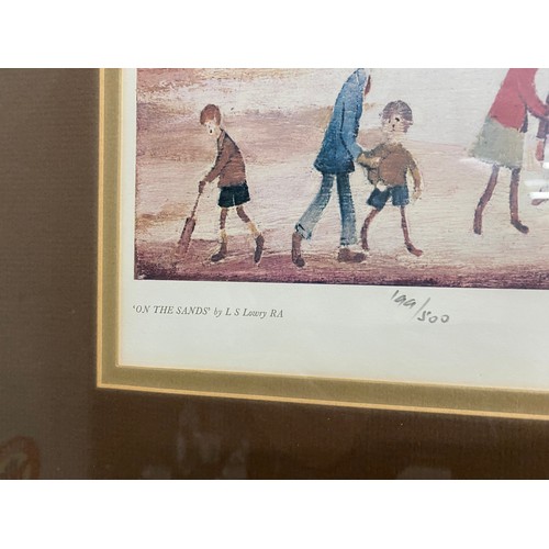 346 - Framed pencil signed L.S. Lowry print 'On The Sands' 199/500 65cm x 80cm (no certificate of authenti... 