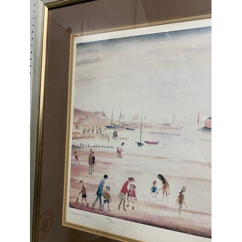 346 - Framed pencil signed L.S. Lowry print 'On The Sands' 199/500 65cm x 80cm (no certificate of authenti... 