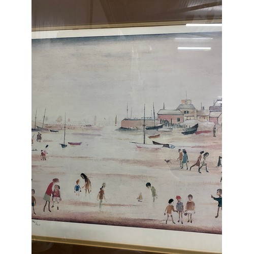 346 - Framed pencil signed L.S. Lowry print 'On The Sands' 199/500 65cm x 80cm (no certificate of authenti... 