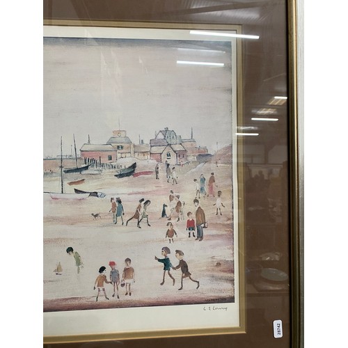 346 - Framed pencil signed L.S. Lowry print 'On The Sands' 199/500 65cm x 80cm (no certificate of authenti... 