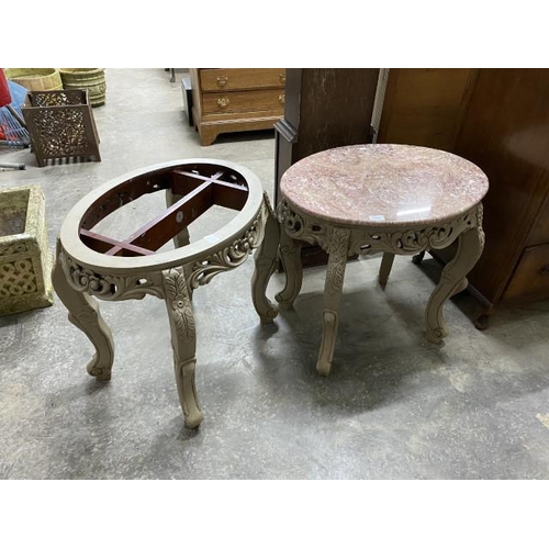 12 - French marble topped occasional table 60H 66W 50D and a matching table base (no marble) 58H 63W 48D