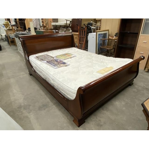 164 - And So To Bed mahogany king-size sleigh bed with sides rails and base and an And So To Bed Savoy mat... 