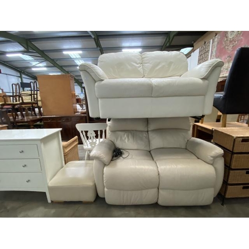 18 - Cream leather 3 piece suite (manual reclining settee 150W and electric reclining settee 140W) and a ... 