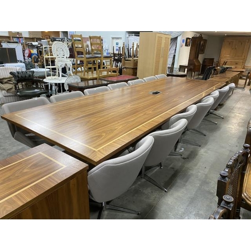 56 - Rosewood effect inlaid boardroom table 77H 450W 150D and 14 Elite swivel boardroom chairs