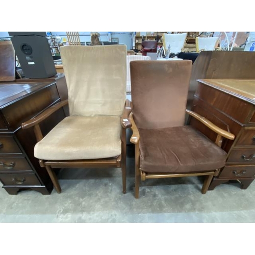 85 - 2 mid century teak framed armchairs 65W & 64W (both for decorative purposes only)