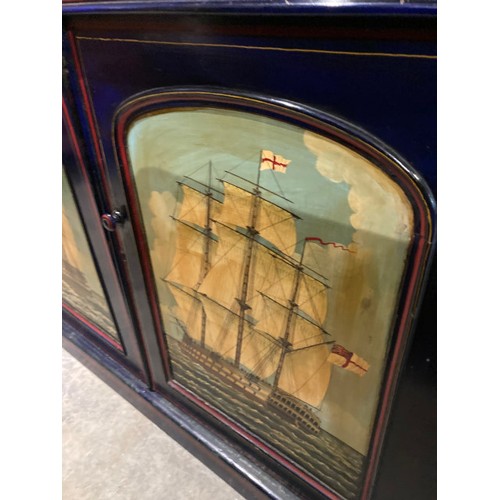 121 - A Victorian hand painted bookcase on cupboard of Naval interest (Admiralty Orders & C, Personal Logs... 