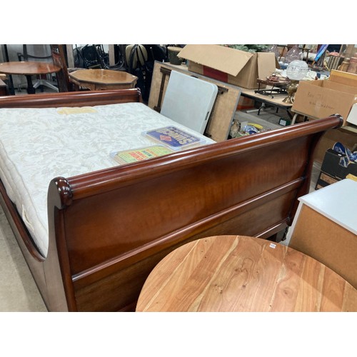 164 - And So To Bed mahogany king-size sleigh bed with sides rails and base and an And So To Bed Savoy mat... 