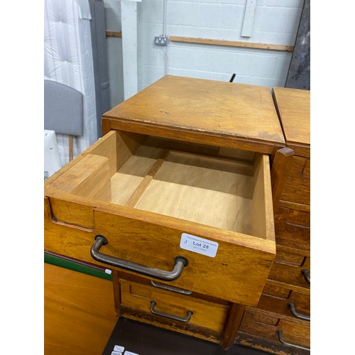 28 - 3 mid century teak banks of filing drawers (each unit 59H 31W 43D)