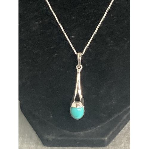 361 - Silver & turquoise pendant on silver neck chain, 42cm