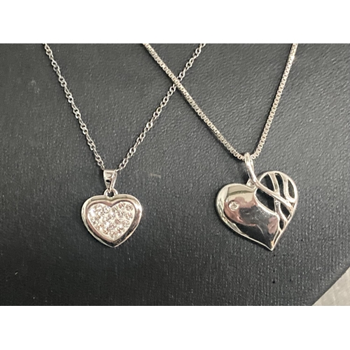 365 - Two 925 silver heart pendants on silver neck chains, both 44cm